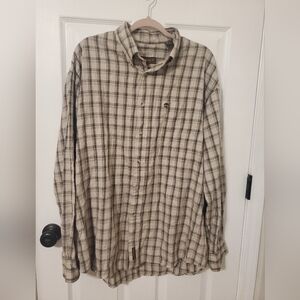 VTG Timberland Weathergear Neutral Plaid Button-Up Shirt 100% Cotton Size L